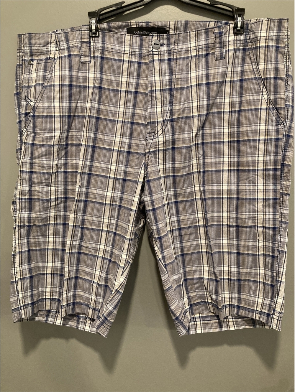 Calvin Klein Jeans Mens Size 40 Navy & White Flat Front Lightweight Shorts MINT